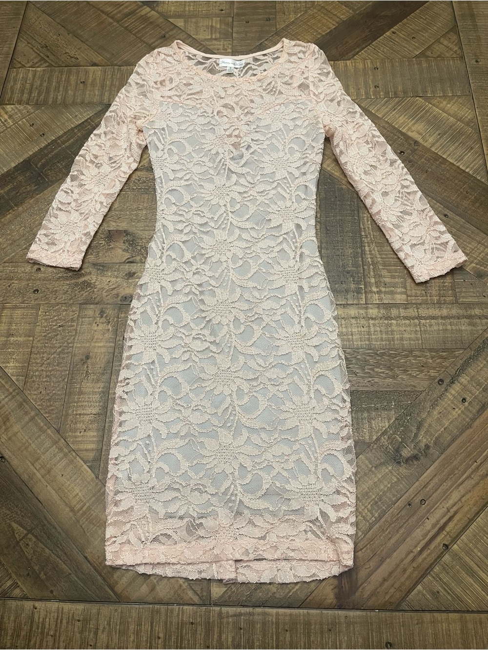Honey & Rosie Blush Pink Floral Lace Long Sleeve Bodycon Dress - Size Small